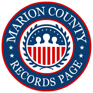 A round, red, white, and blue logo with the words 'Marion County Records Page' in relation to the state of Ohio.